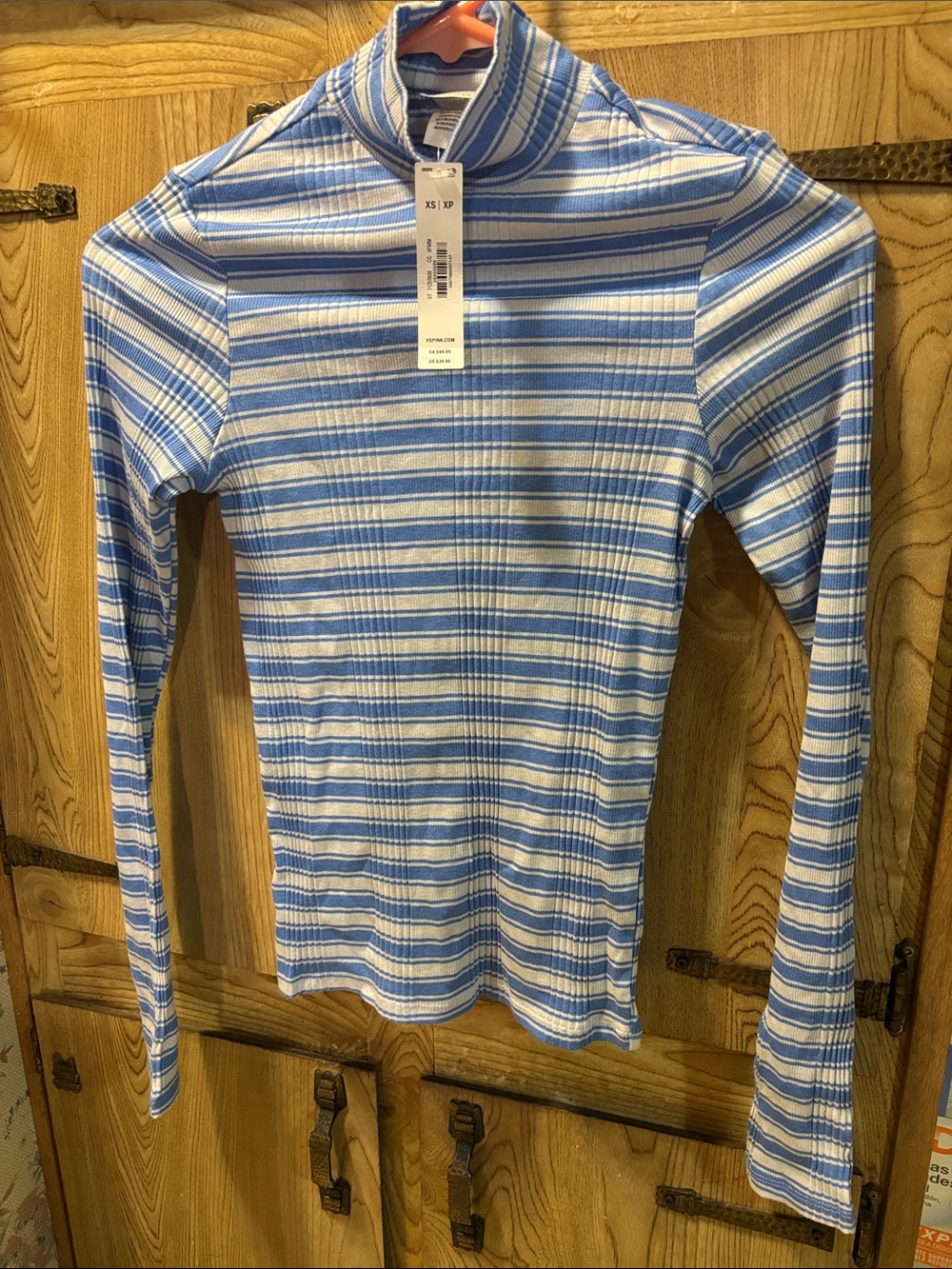 Victorias secret pink long sleeve tee blue  stripes size XS